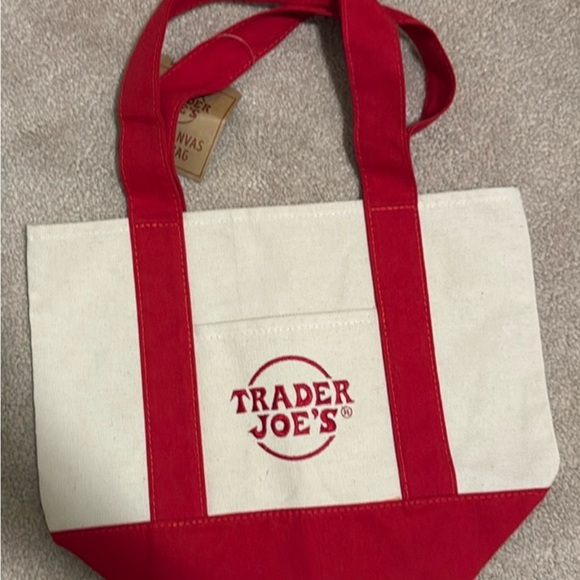 trader joes Handbags - Red and White Canvas Tote Bag